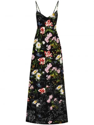 Květinové dlouhé šaty s potiskem Oscar De La Renta černé