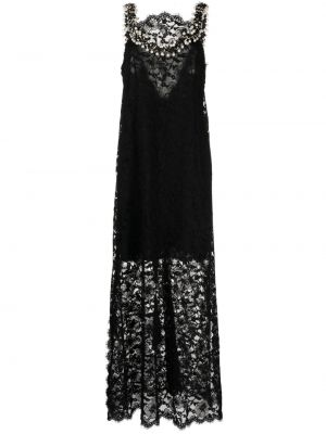Dolga obleka z perlami s čipko Chanel Pre-owned črna