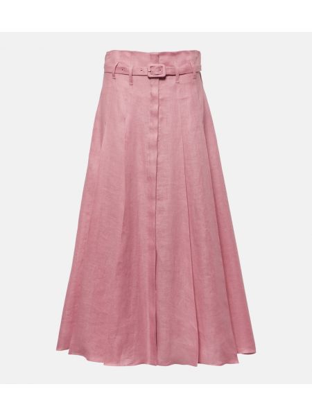 Lněné midi sukně Gabriela Hearst růžové