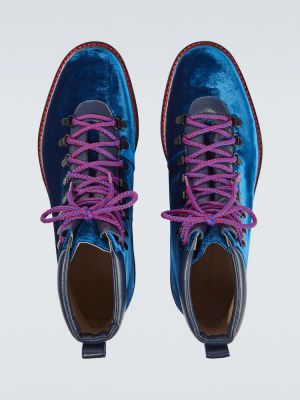 Čipkované zamatové šnurovacie trekingové topánky Manolo Blahnik modrá