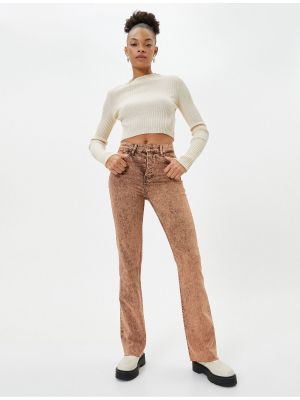 Bavlněné slim fit skinny džíny s oděrkami Koton hnědé