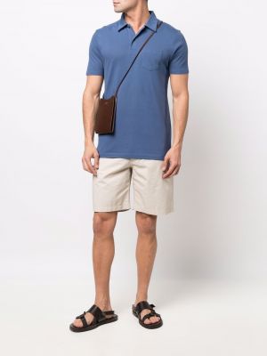 Medvilninis polo marškinėliai su kišenėmis Sunspel mėlyna