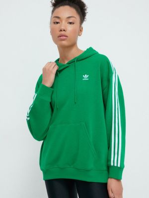 Pulover s črtami s kapuco Adidas Originals zelena