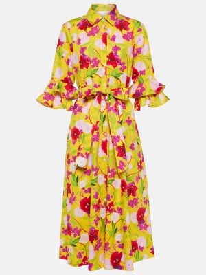 Bombažna midi obleka s cvetličnim vzorcem Carolina Herrera rumena