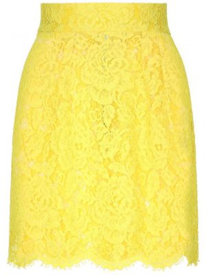 Mini suknja s cvjetnim printom s čipkom Dolce & Gabbana žuta