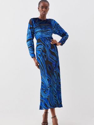 Бархатное платье-трапеция Karen Millen синее