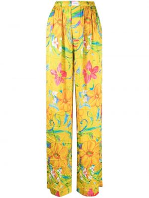 Květinové rovné kalhoty s potiskem Balenciaga žluté