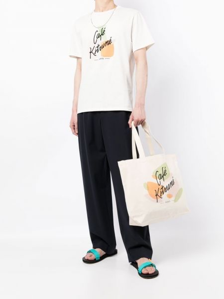 Shopper handtasche mit print Maison Kitsuné weiß
