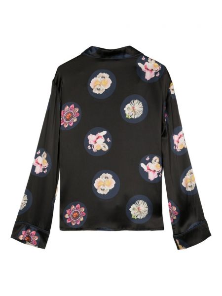 Květinová hedvábná košile s potiskem Cynthia Rowley černá