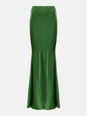 Saténové dlouhá sukně s vysokým pasem Victoria Beckham zelené