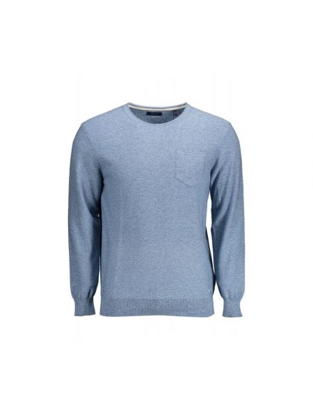 Sweter bawełniany z okrągłym dekoltem Gant niebieski