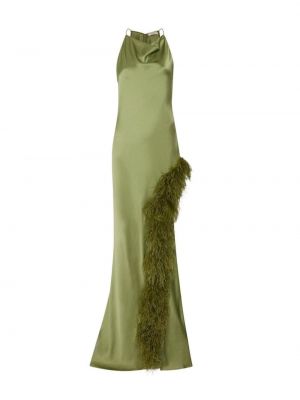 Saténové večerné šaty s perím Lapointe zelená