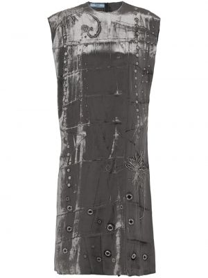 Βελούδινη φόρεμα με κέντημα Prada γκρι