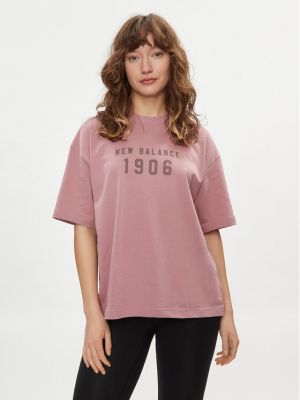 Oversized póló New Balance rózsaszín