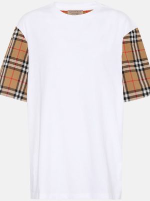 T-shirt en coton à carreaux à imprimé Burberry blanc