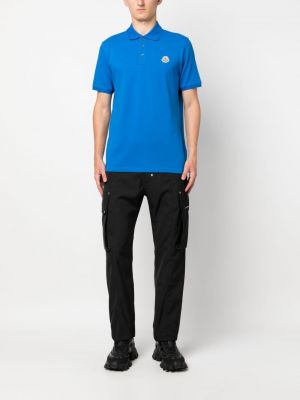Medvilninis siuvinėtas polo marškinėliai Moncler mėlyna