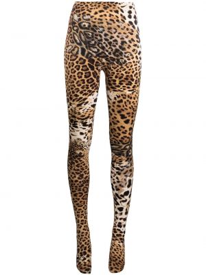 Legíny s potlačou s leopardím vzorom Roberto Cavalli hnedá