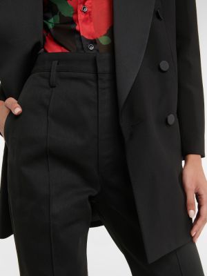 Bavlnené rovné nohavice s vysokým pásom Saint Laurent čierna