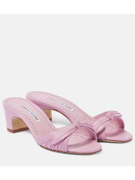 Mules en cuir Manolo Blahnik rose