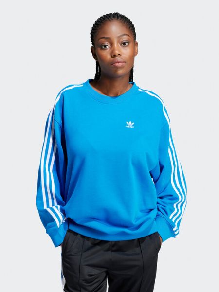 Oversized csíkos pulóver Adidas kék