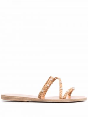 Leder sandale mit perlen Ancient Greek Sandals beige