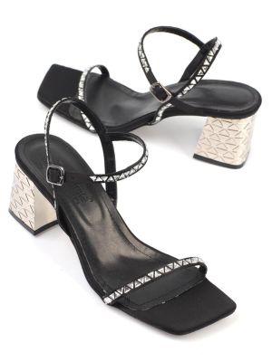 Pruhované saténové sandály na podpatku Capone Outfitters černé