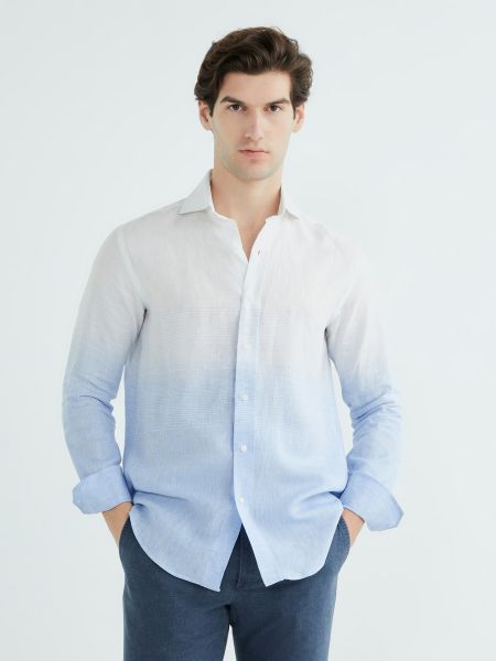 Camisa de lino manga larga Mirto azul