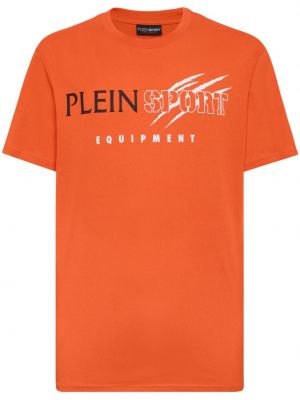 Raštuotas medvilninis sportiniai marškinėliai Plein Sport oranžinė