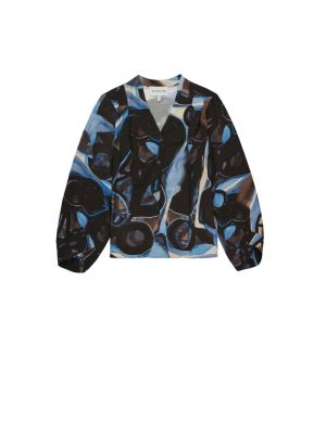 Bluse mit print mit v-ausschnitt Munthe blau