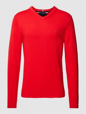Dzianinowy sweter z dekoltem w serek Tommy Hilfiger czerwony