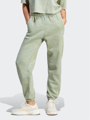 Voľné fleecové priliehavé teplákové nohavice Adidas zelená