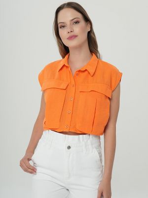 Джинсовая рубашка на пуговицах Cross Jeans оранжевая
