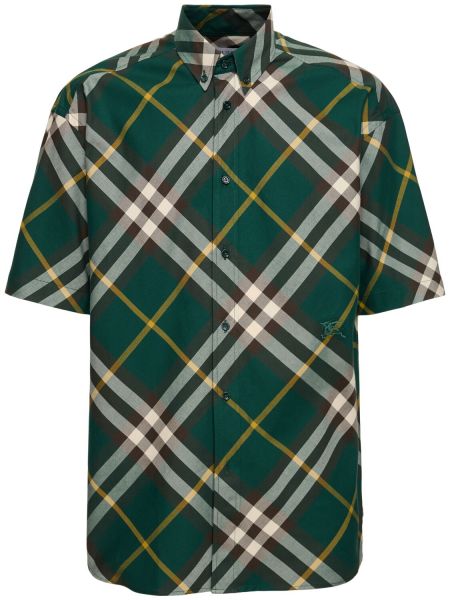 Rūtainas kokvilnas krekls Burberry zaļš