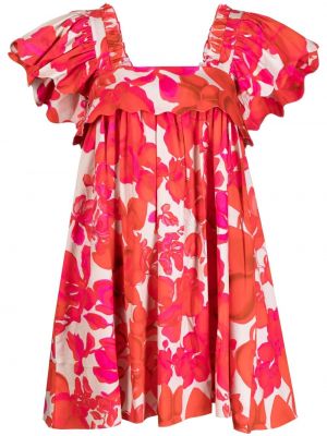 Sukienka mini w kwiatki z nadrukiem z falbankami Kika Vargas czerwona