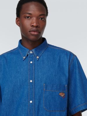 Bavlněná košile s výšivkou Gucci modrá
