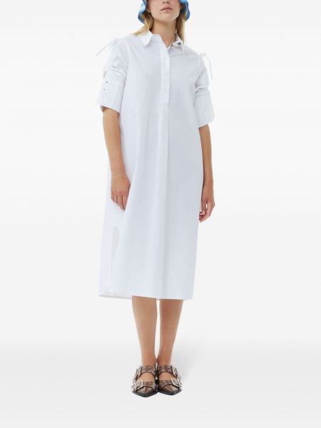 Bavlněné košilové šaty Ganni bílé
