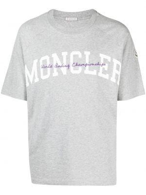 Памучна тениска с принт Moncler сиво