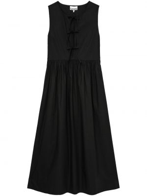 Βαμβακερή μίντι φόρεμα με φιόγκο Ganni μαύρο