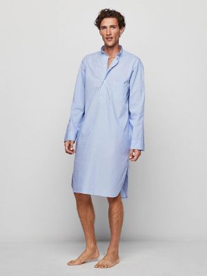 Мужская ночная рубашка цвета в клетку с длинными рукавами Mirto, светло-синий синего