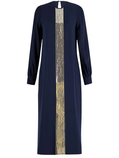 Jedwabna haftowana sukienka midi Paula niebieska