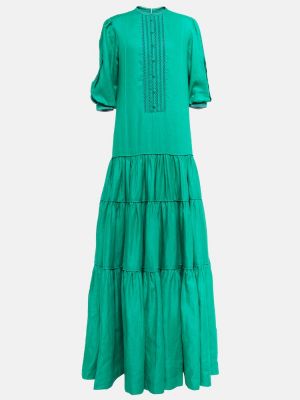 Lněné dlouhé šaty Costarellos zelené