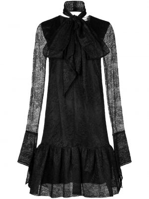 Коктейлна рокля на цветя с v-образно деколте с дантела Nina Ricci черно