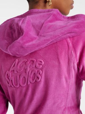 Žametna jopa s kapuco iz rebrastega žameta z zadrgo Acne Studios roza