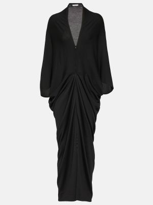 Drapované džerzej vlnené dlouhé šaty The Row čierna