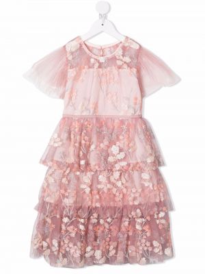 Floral brodert dress for jenter Self-portrait Kids rosa