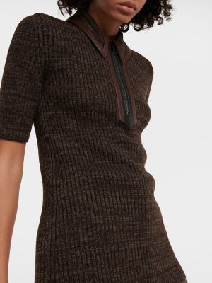 Sweter skórzany wełniany Tod's brązowy