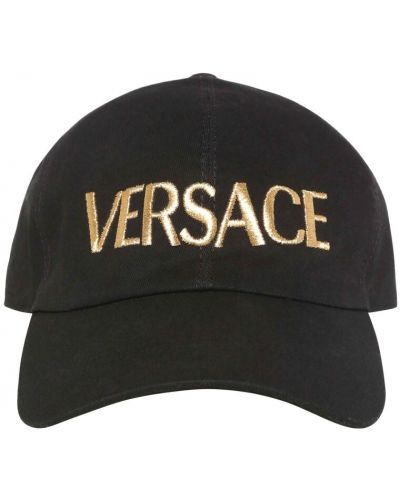 Haftowana czapka z daszkiem bawełniana Versace czarna