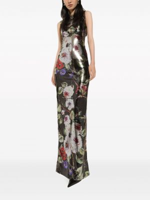 Květinové večerní šaty s potiskem Dolce & Gabbana černé