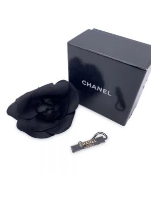 Jedwabna broszka Chanel Vintage czarna