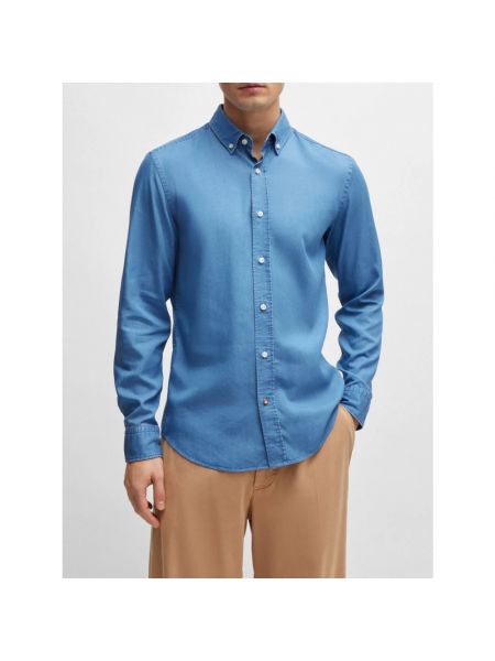 Koszula jeansowa na guziki puchowa casual Boss niebieska